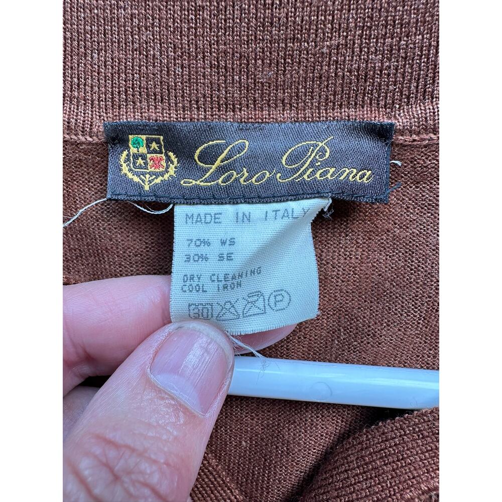 Loro Piana Men's Button Down Polo Sweater Brown Tan Cashmere Silk Sweater 54 XL - Picture 4 of 8